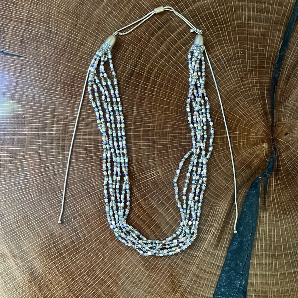 Loft Beaded Blue & Gold Adjustable Necklace
